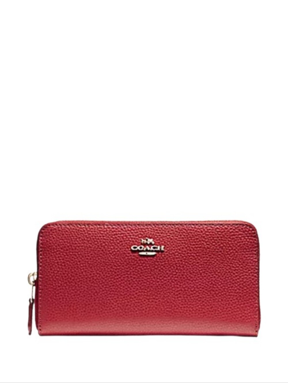 🆕 2018 Coach Cherry Red Pebbled Leather Continental Accordion Zip Wallet